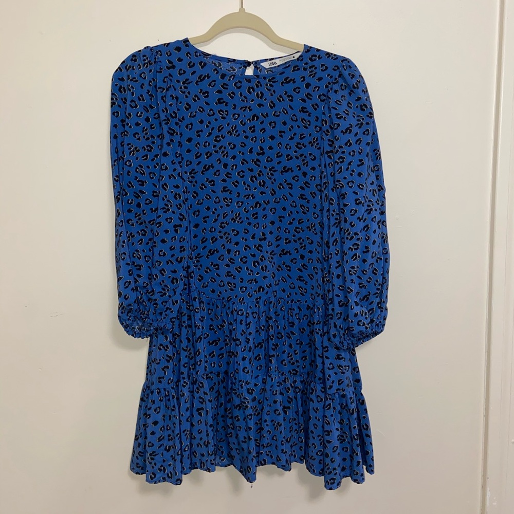 Zara blue cheetah print dress